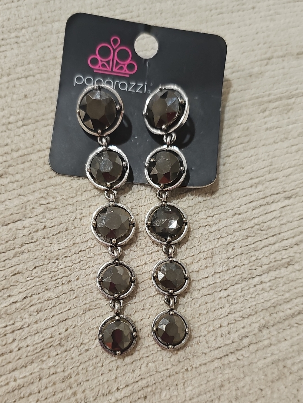 paparazzi Hematite Faceted Drop Link Earrings - Silver Tone